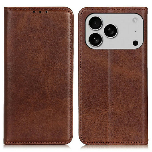 For iPhone 17 Pro Max Case Split Leather Flip Wallet Phone Cover - Coffee