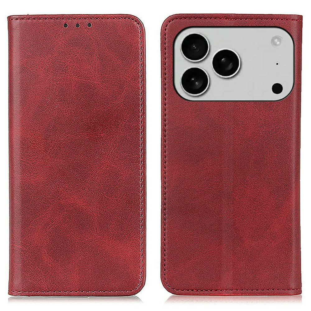For iPhone 17 Pro Max Case Split Leather Flip Wallet Phone Cover - Red