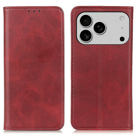 For iPhone 17 Pro Max Case Split Leather Flip Wallet Phone Cover - Red