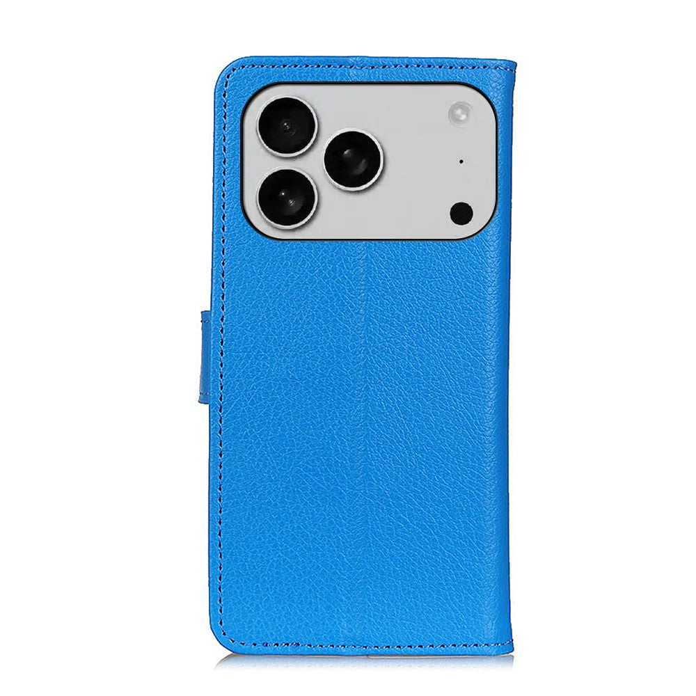 For iPhone 17 Pro Max Wallet Case PU Leather Phone Cover Litchi Texture - Blue