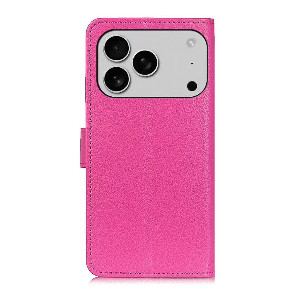 For iPhone 17 Pro Max Wallet Case PU Leather Phone Cover Litchi Texture - Rose