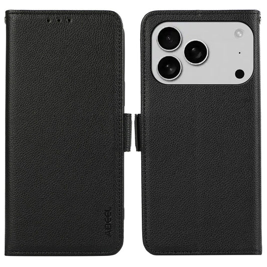 ABEEL For iPhone 17 Pro Max Case Litchi Texture Leather RFID Blocking Phone Cover - Black