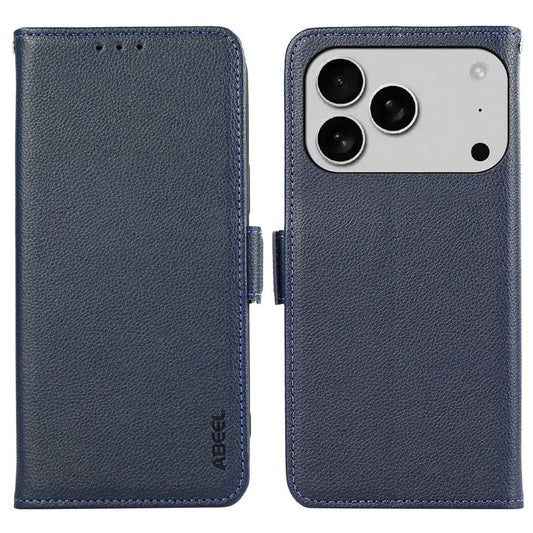 ABEEL For iPhone 17 Pro Max Case Litchi Texture Leather RFID Blocking Phone Cover - Blue
