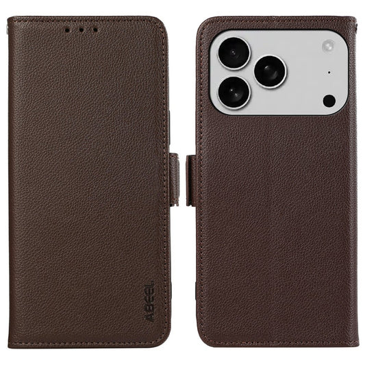 ABEEL For iPhone 17 Pro Max Case Litchi Texture Leather RFID Blocking Phone Cover - Brown