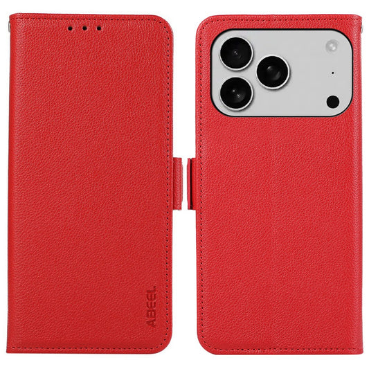 ABEEL For iPhone 17 Pro Max Case Litchi Texture Leather RFID Blocking Phone Cover - Red