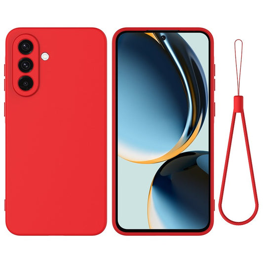 For Samsung Galaxy F56 5G  /  M56 5G Liquid Silicone Case Phone Back Cover with Hand Strap - Red