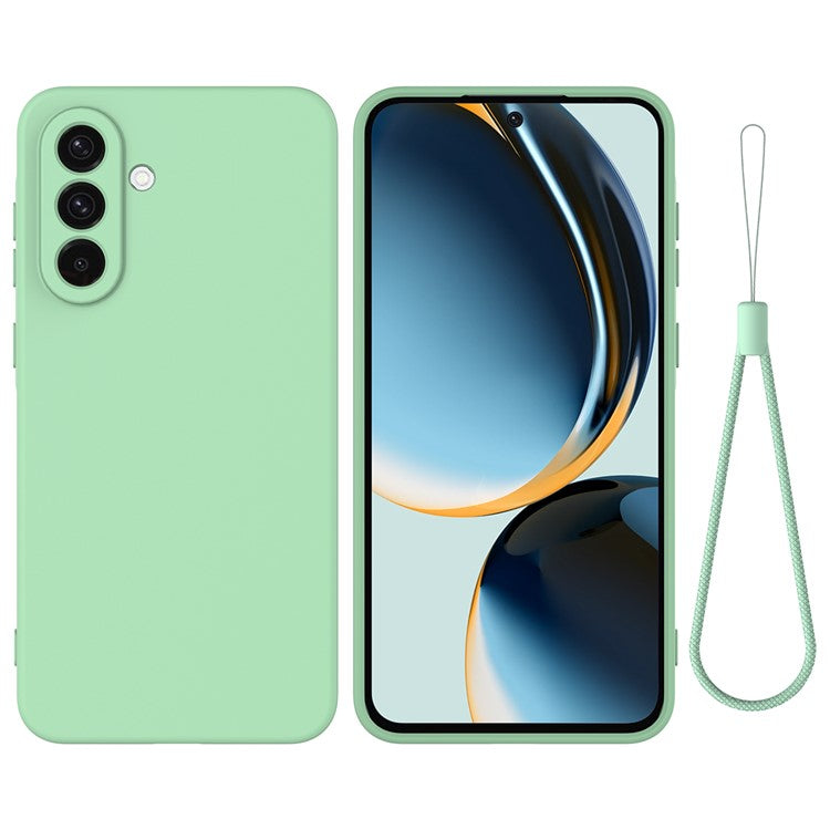 For Samsung Galaxy F56 5G  /  M56 5G Liquid Silicone Case Phone Back Cover with Hand Strap - Green
