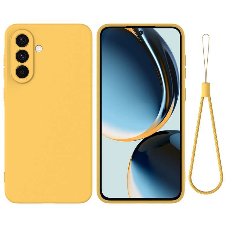 For Samsung Galaxy F56 5G  /  M56 5G Liquid Silicone Case Phone Back Cover with Hand Strap - Yellow