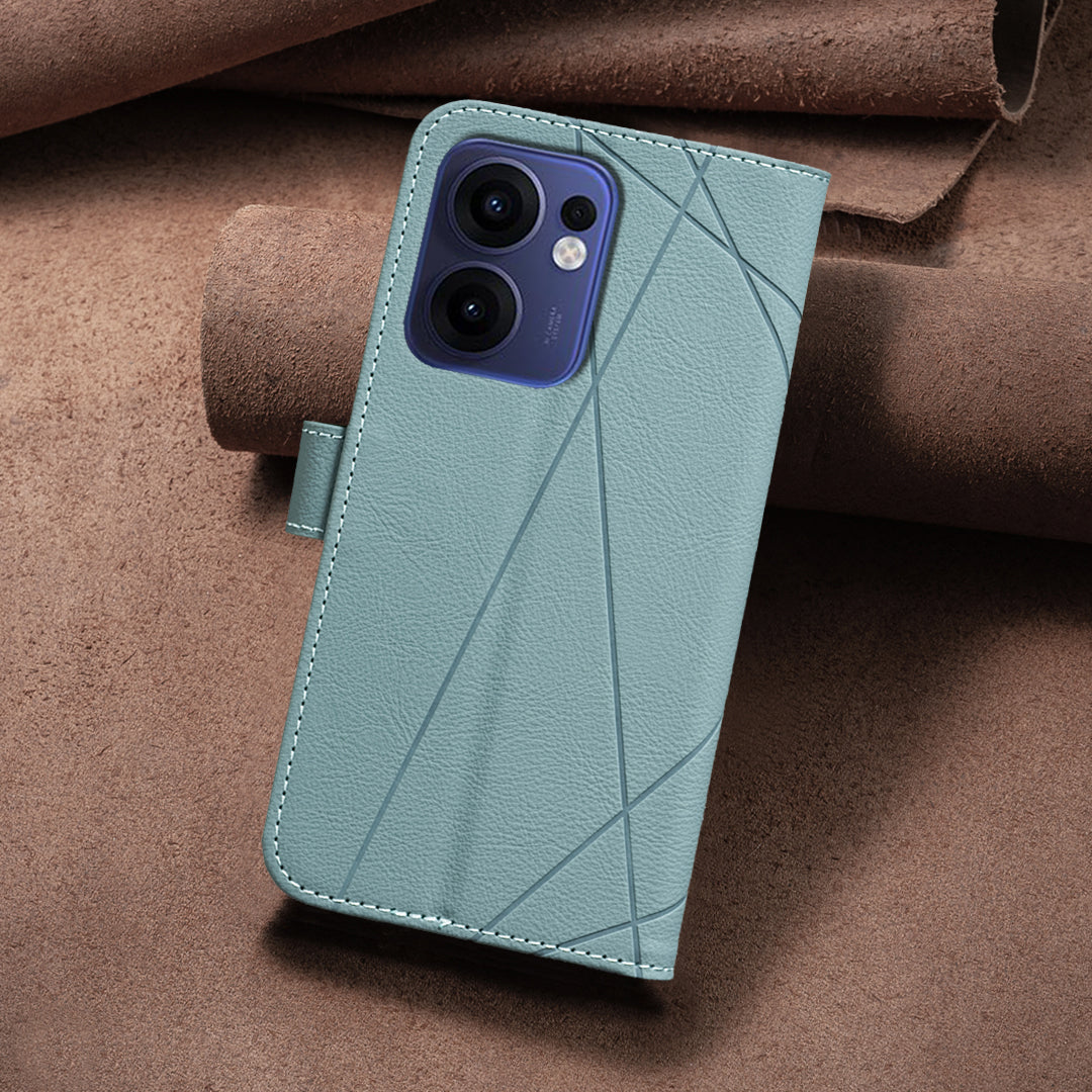 For Oppo Reno13 F 5G Case BINFEN COLOR BF35 Geometry Imprinted Leather Phone Cover RFID Blocking Wallet Stand - Green