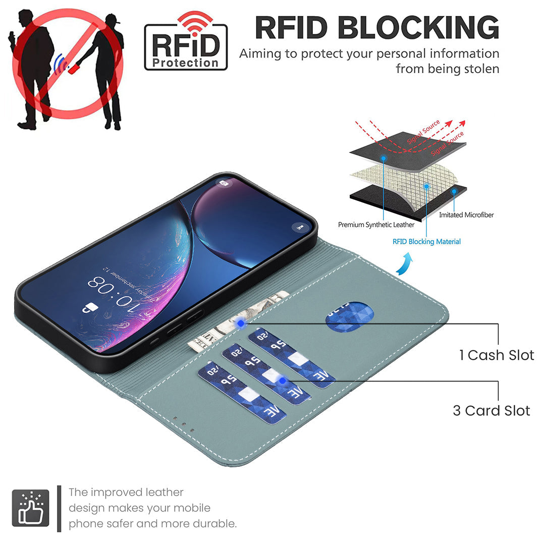 For Oppo Reno13 F 5G Case BINFEN COLOR BF35 Geometry Imprinted Leather Phone Cover RFID Blocking Wallet Stand - Green