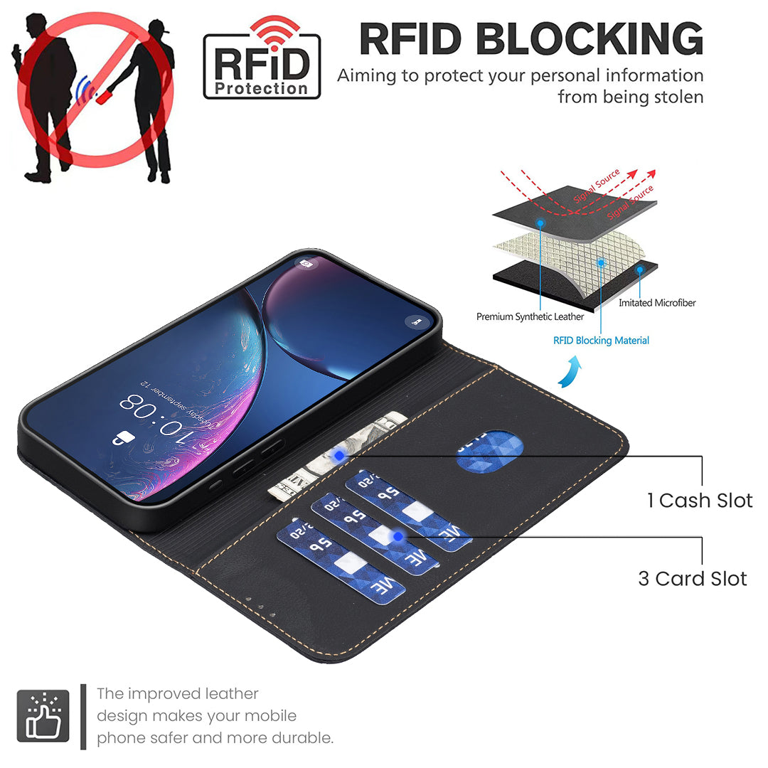 For Oppo Reno13 F 5G Case BINFEN COLOR BF35 Geometry Imprinted Leather Phone Cover RFID Blocking Wallet Stand - Black