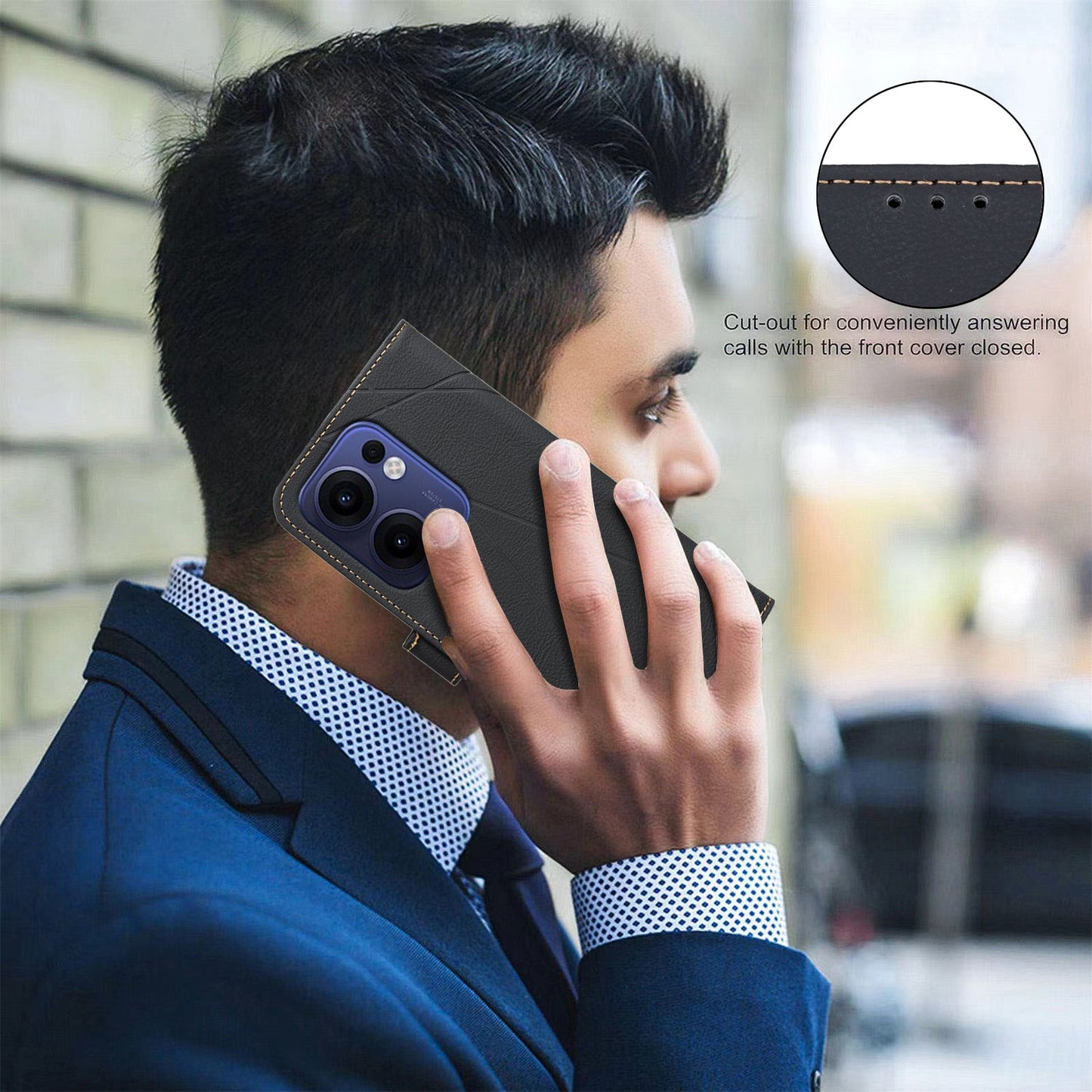 For Oppo Reno13 F 5G Case BINFEN COLOR BF35 Geometry Imprinted Leather Phone Cover RFID Blocking Wallet Stand - Black