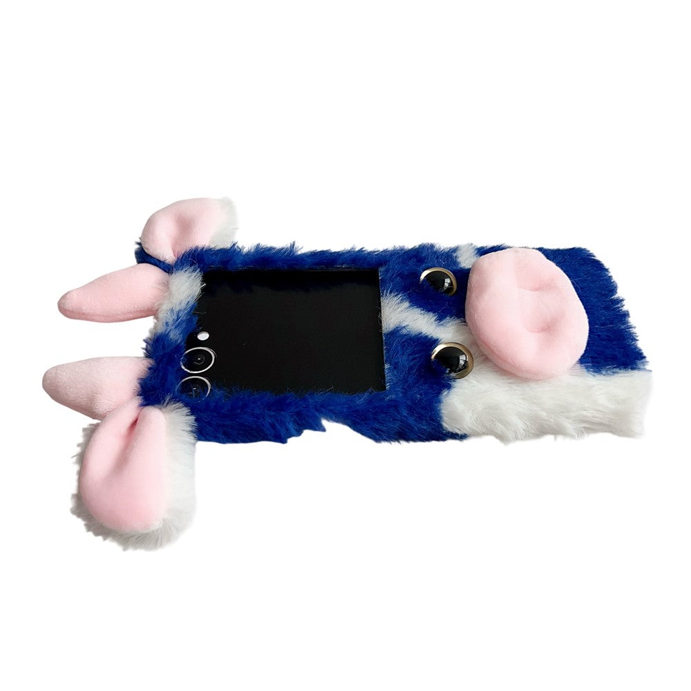 For Samsung Galaxy Z Flip7 5G Case Plush Cow Hard PC Protective Phone Cover - Blue