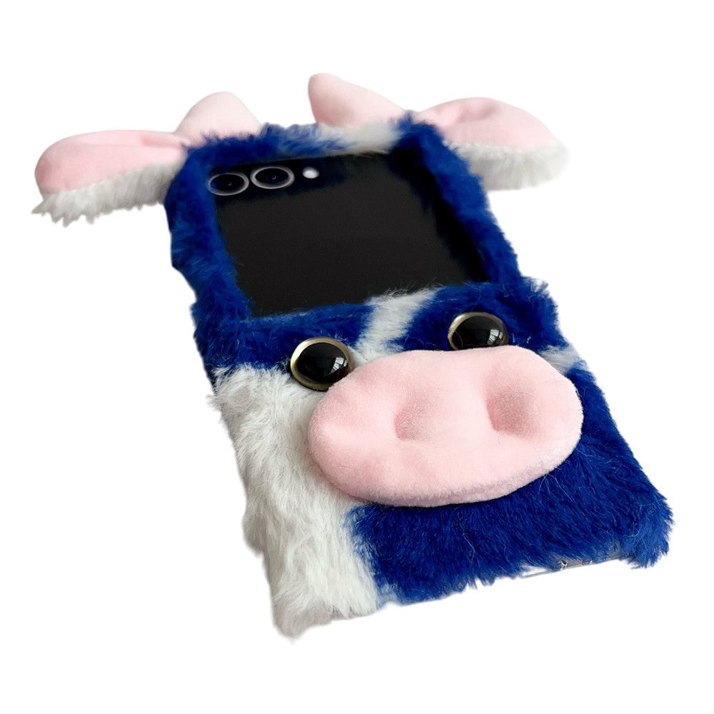 For Samsung Galaxy Z Flip7 5G Case Plush Cow Hard PC Protective Phone Cover - Red