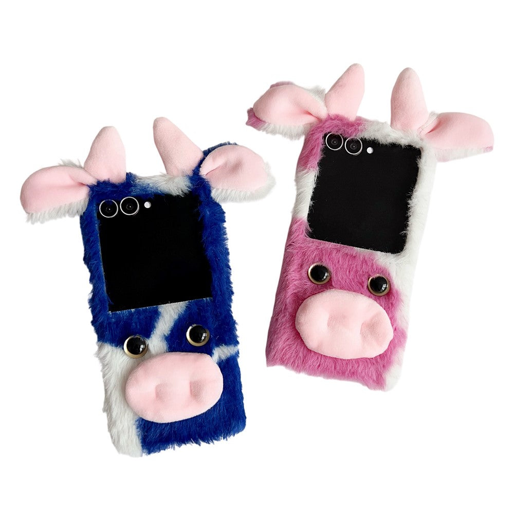 For Samsung Galaxy Z Flip7 5G Case Plush Cow Hard PC Protective Phone Cover - Red