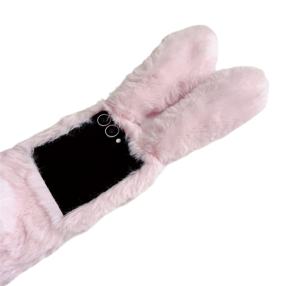 For Samsung Galaxy Z Flip7 5G Case Bunny Ears Winter Plush Hard PC Phone Cover - White