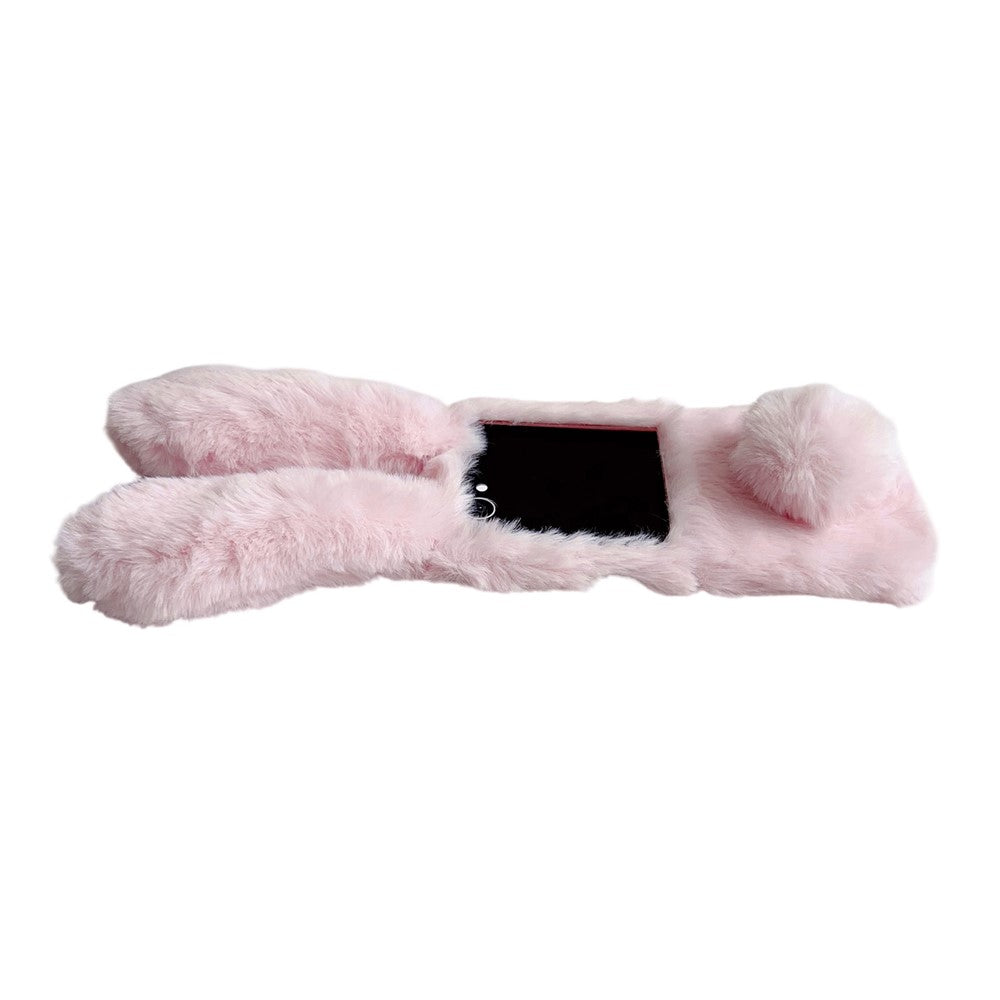 For Samsung Galaxy Z Flip7 5G Case Bunny Ears Winter Plush Hard PC Phone Cover - Black