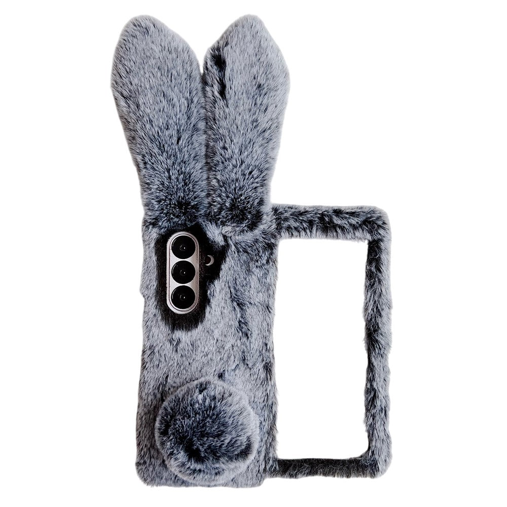 For Samsung Galaxy Z Fold7 5G Case Bunny Ears Winter Plush Hard PC Phone Cover - Dark Grey