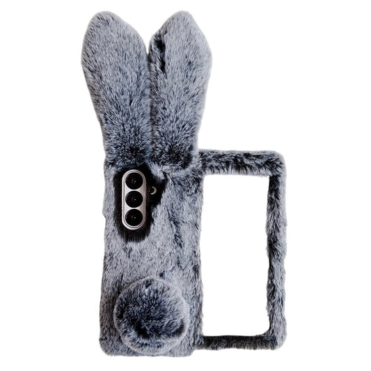 For Samsung Galaxy Z Fold7 5G Case Bunny Ears Winter Plush Hard PC Phone Cover - Dark Grey