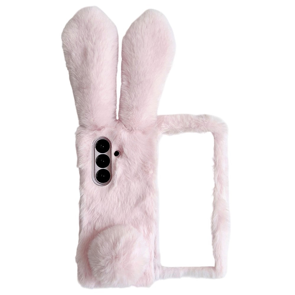 For Samsung Galaxy Z Fold7 5G Case Bunny Ears Winter Plush Hard PC Phone Cover - Pink