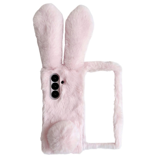 For Samsung Galaxy Z Fold7 5G Case Bunny Ears Winter Plush Hard PC Phone Cover - Pink