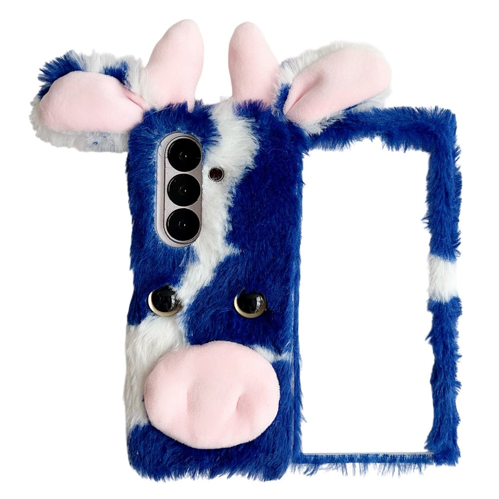 For Samsung Galaxy Z Fold7 5G Case Plush Cow Hard PC Protective Phone Cover - Blue