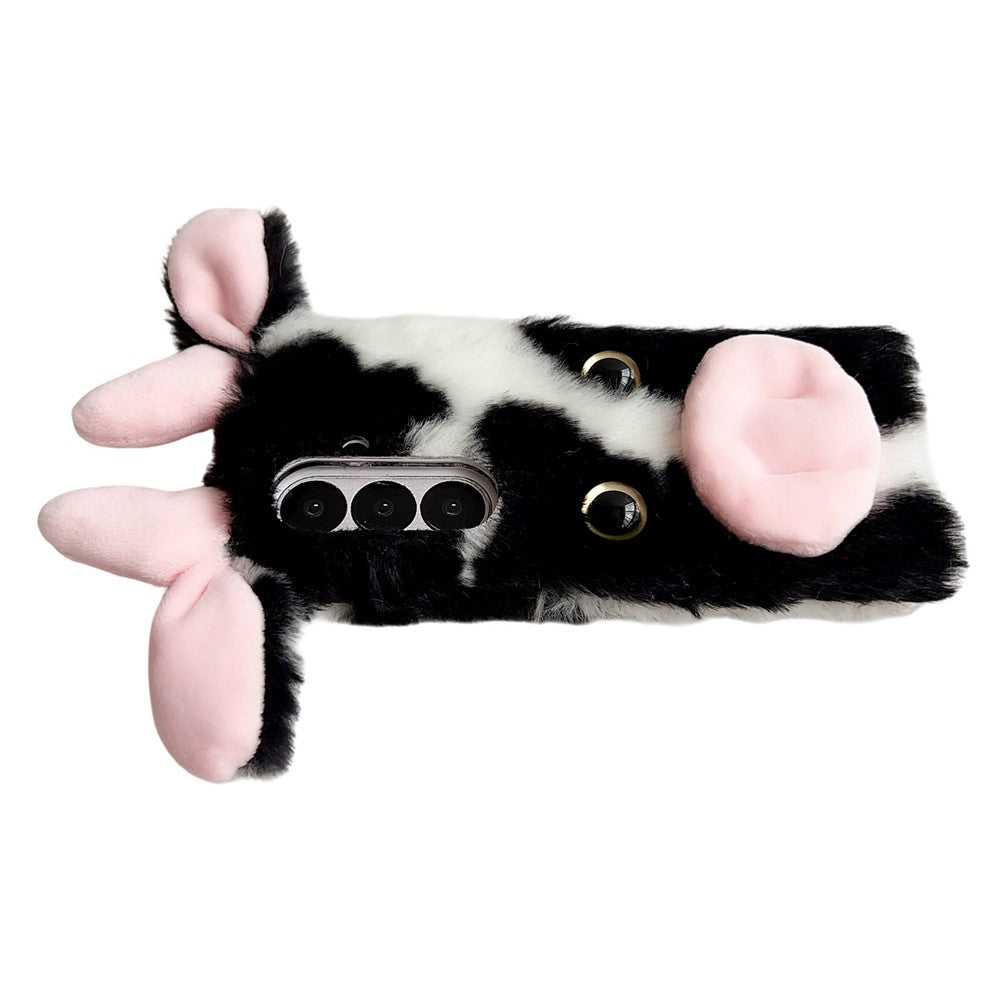 For Samsung Galaxy Z Fold7 5G Case Plush Cow Hard PC Protective Phone Cover - Pink