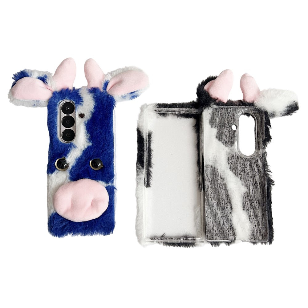 For Samsung Galaxy Z Fold7 5G Case Plush Cow Hard PC Protective Phone Cover - Red