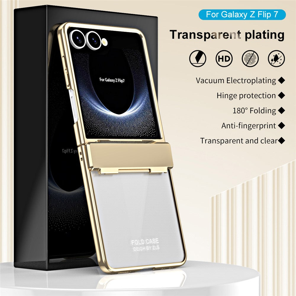 For Samsung Galaxy Z Flip7 5G Case Electroplating PC Folding Phone Cover - Gold