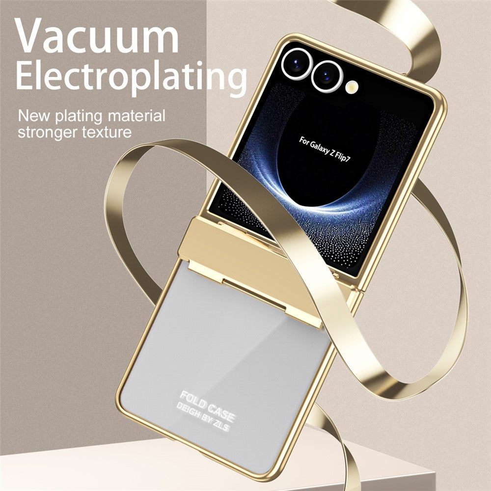 For Samsung Galaxy Z Flip7 5G Case Electroplating PC Folding Phone Cover - Gold