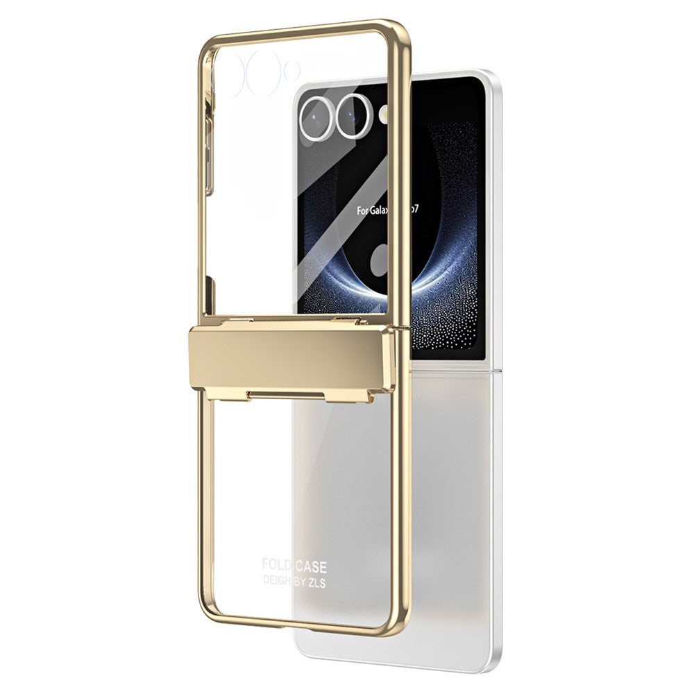 For Samsung Galaxy Z Flip7 5G Case Electroplating PC Folding Phone Cover with Screen Protector - Gold