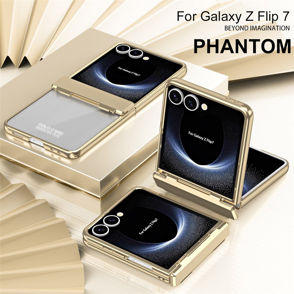 For Samsung Galaxy Z Flip7 5G Case Electroplating PC Folding Phone Cover with Screen Protector - Gold
