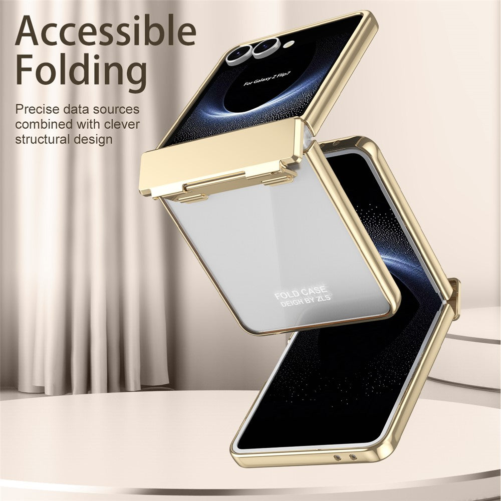 For Samsung Galaxy Z Flip7 5G Case Electroplating PC Folding Phone Cover with Screen Protector - Gold