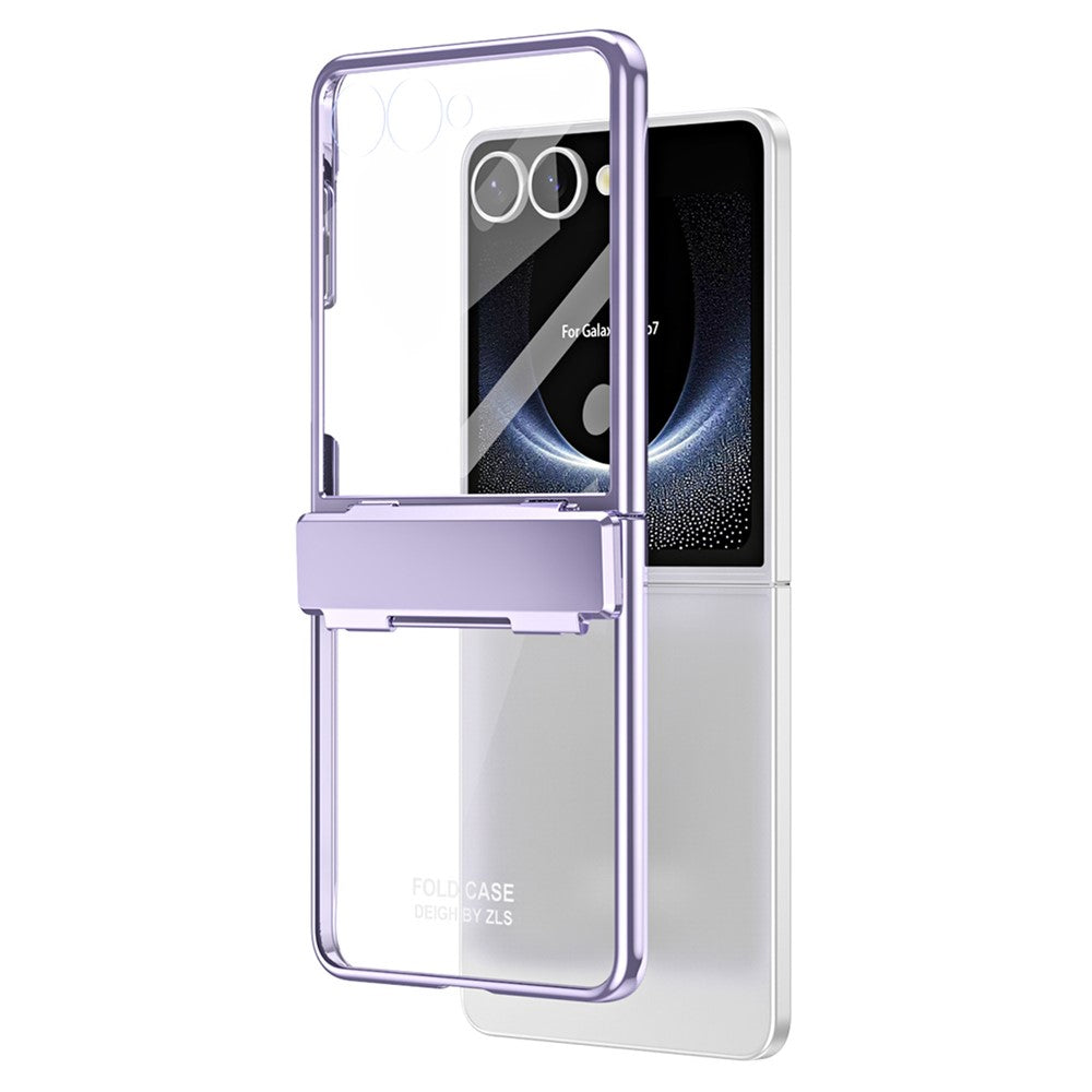For Samsung Galaxy Z Flip7 5G Case Electroplating PC Folding Phone Cover with Screen Protector - Purple