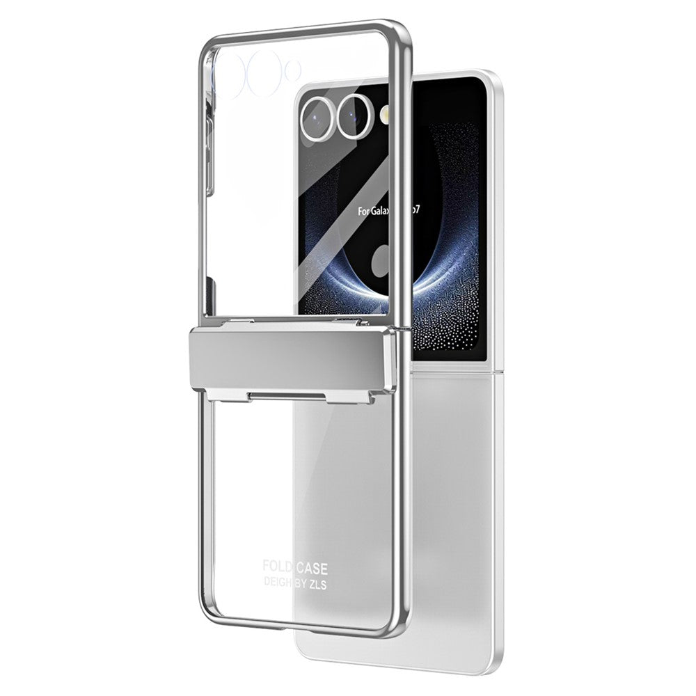 For Samsung Galaxy Z Flip7 5G Case Electroplating PC Folding Phone Cover with Screen Protector - Silver