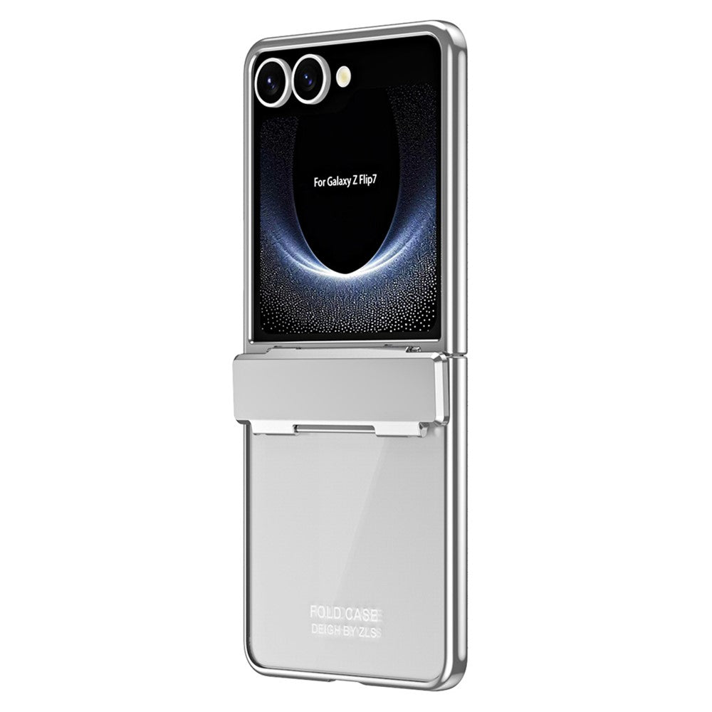 For Samsung Galaxy Z Flip7 5G Case Electroplating PC Folding Phone Cover with Screen Protector - Silver