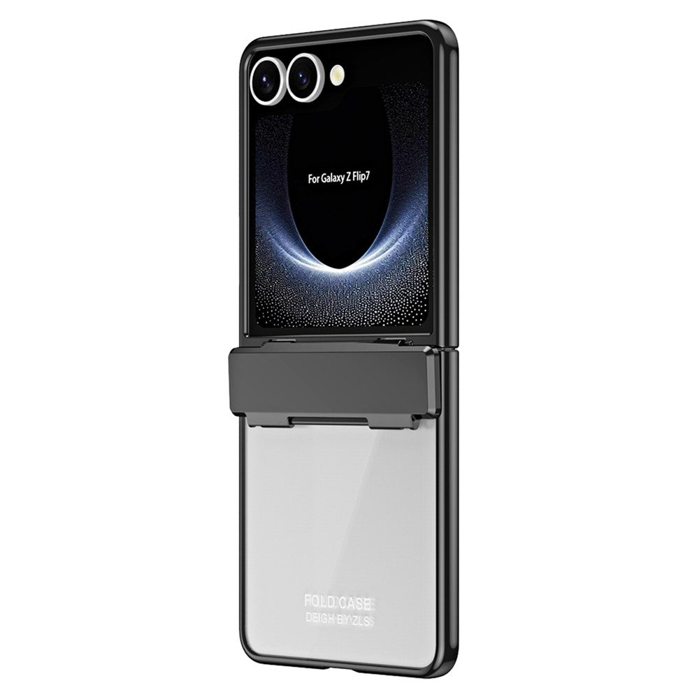 For Samsung Galaxy Z Flip7 5G Case Electroplating PC Folding Phone Cover with Screen Protector - Black