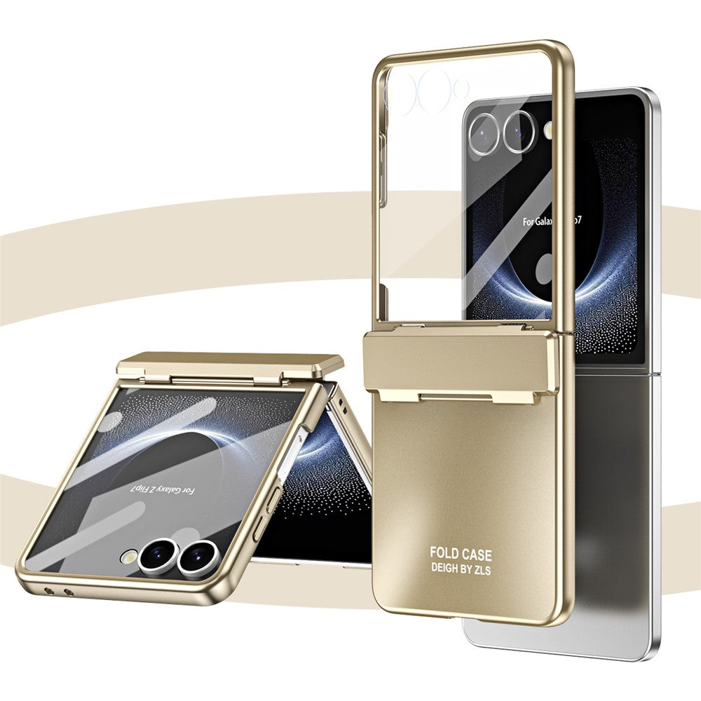 For Samsung Galaxy Z Flip7 5G Case Electroplating Hard PC Protective Phone Cover with Screen Protector - Gold