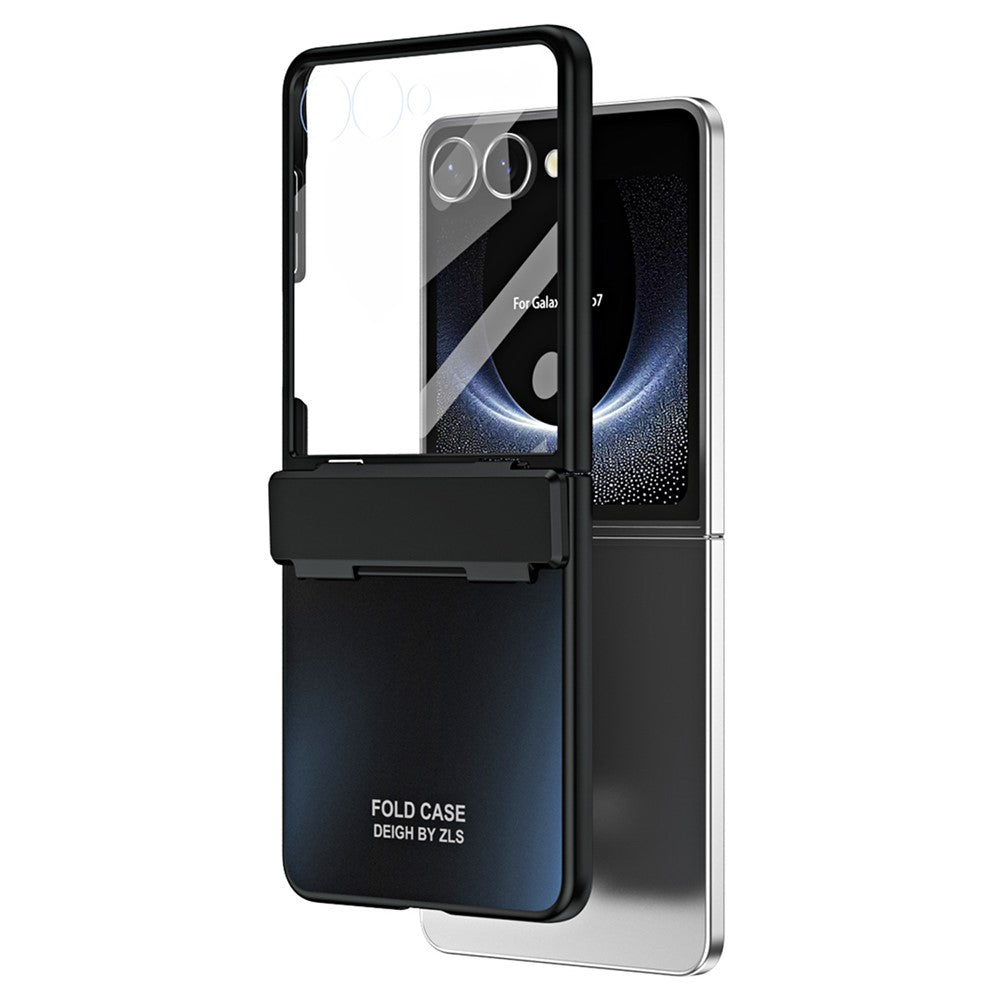 For Samsung Galaxy Z Flip7 5G Case Electroplating Hard PC Protective Phone Cover with Screen Protector - Black