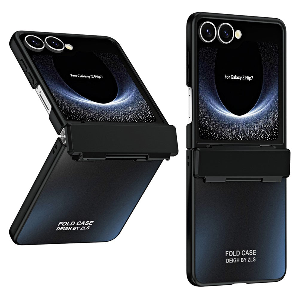 For Samsung Galaxy Z Flip7 5G Case Electroplating Hard PC Protective Phone Cover with Screen Protector - Black