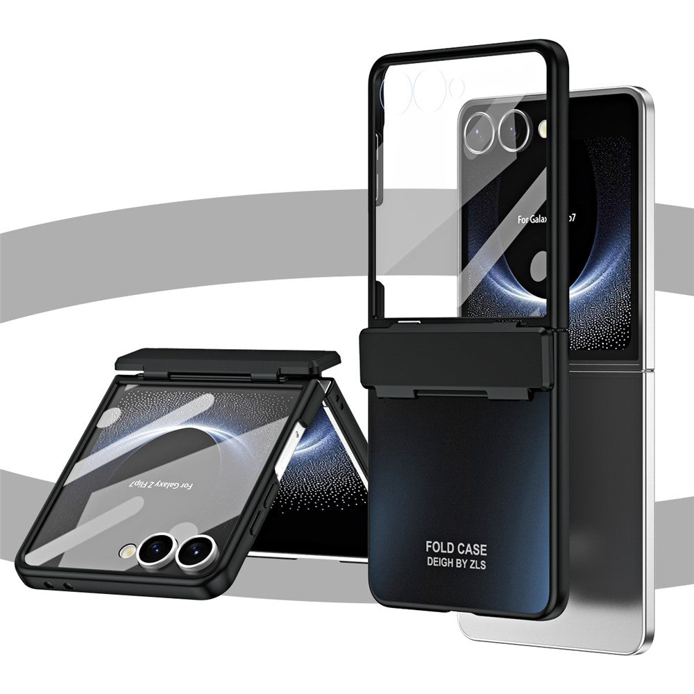 For Samsung Galaxy Z Flip7 5G Case Electroplating Hard PC Protective Phone Cover with Screen Protector - Black
