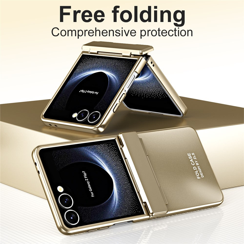For Samsung Galaxy Z Flip7 5G Case Electroplating Hard PC Protective Phone Cover with Screen Protector - Black