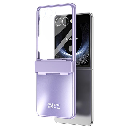 For Samsung Galaxy Z Flip7 5G Case Electroplating Hard PC Protective Phone Cover with Screen Protector - Purple