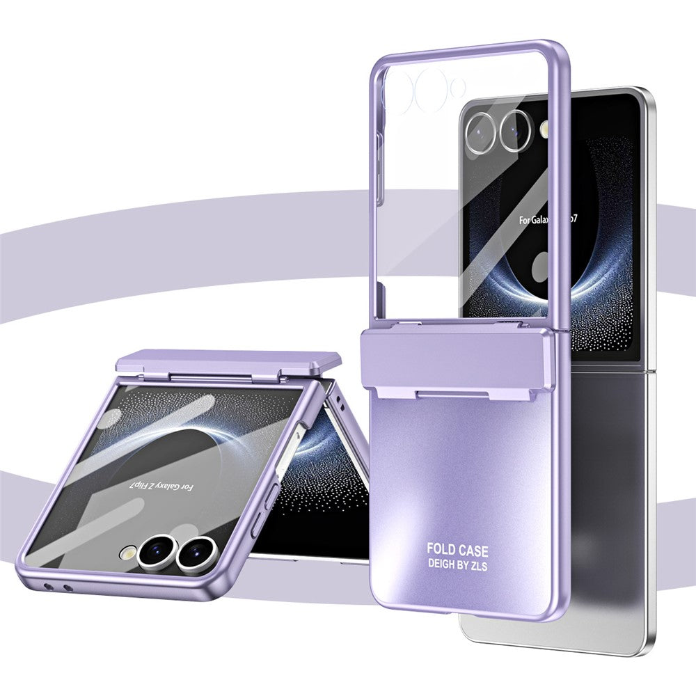For Samsung Galaxy Z Flip7 5G Case Electroplating Hard PC Protective Phone Cover with Screen Protector - Purple