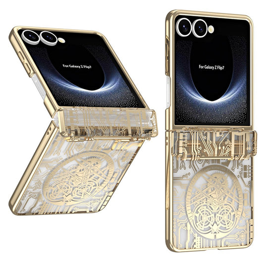 For Samsung Galaxy Z Flip7 5G Case Mechanical Legend Electroplating PC Phone Cover - Gold