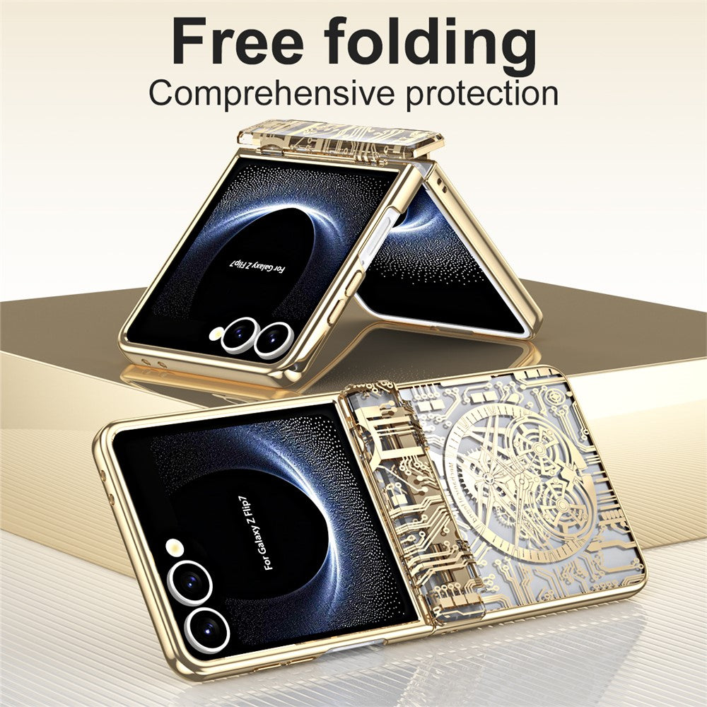 For Samsung Galaxy Z Flip7 5G Case Mechanical Legend Electroplating PC Phone Cover - Gold