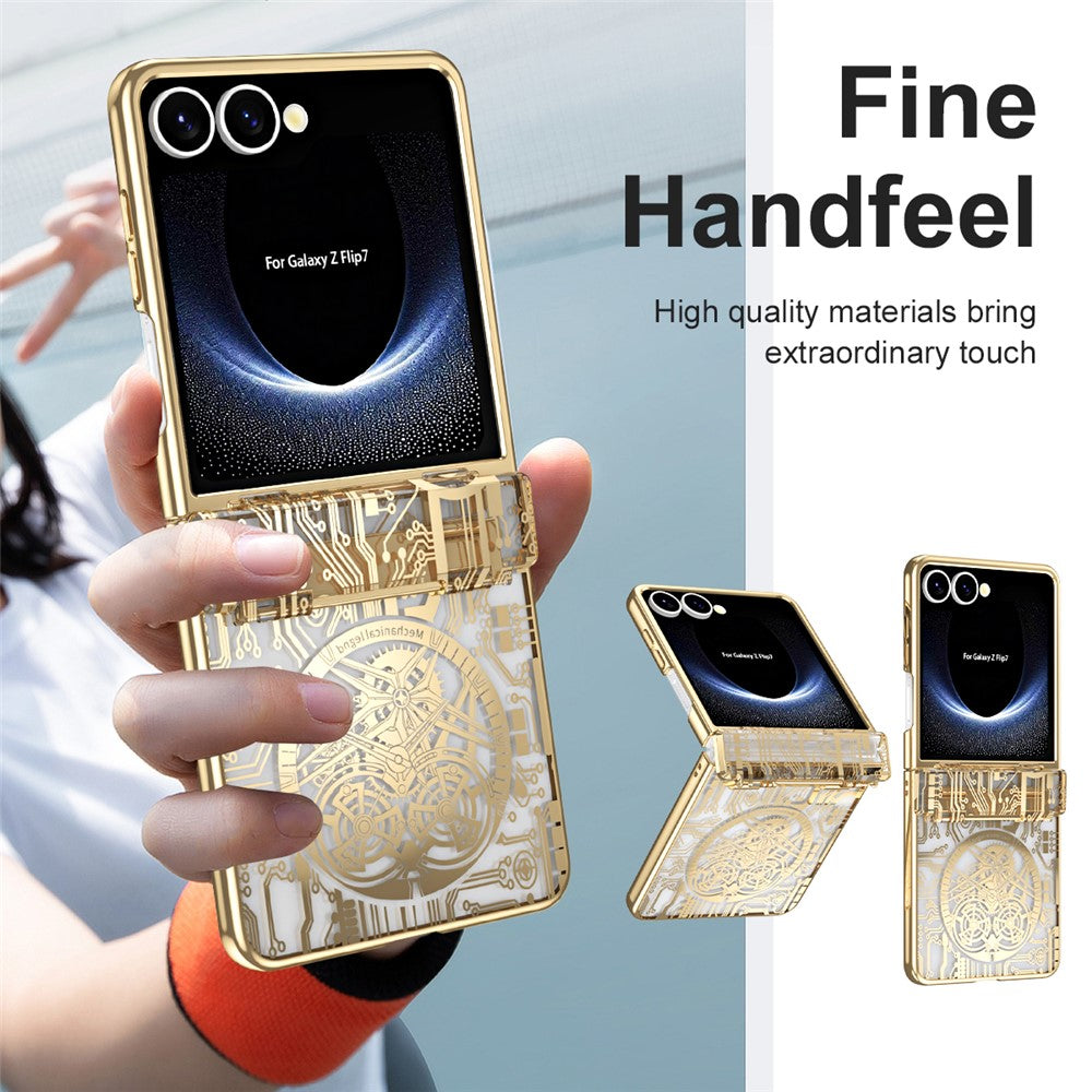 For Samsung Galaxy Z Flip7 5G Case Mechanical Legend Electroplating PC Phone Cover - Gold