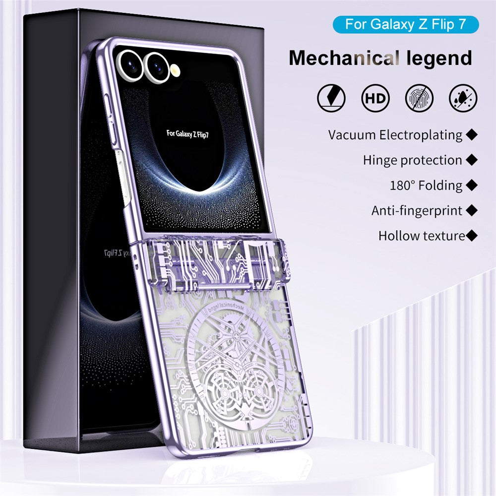For Samsung Galaxy Z Flip7 5G Case Mechanical Legend Electroplating PC Phone Cover - Purple