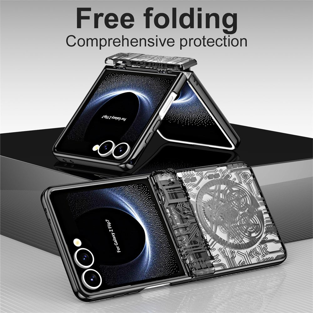 For Samsung Galaxy Z Flip7 5G Case Mechanical Legend Electroplating PC Phone Cover - Black