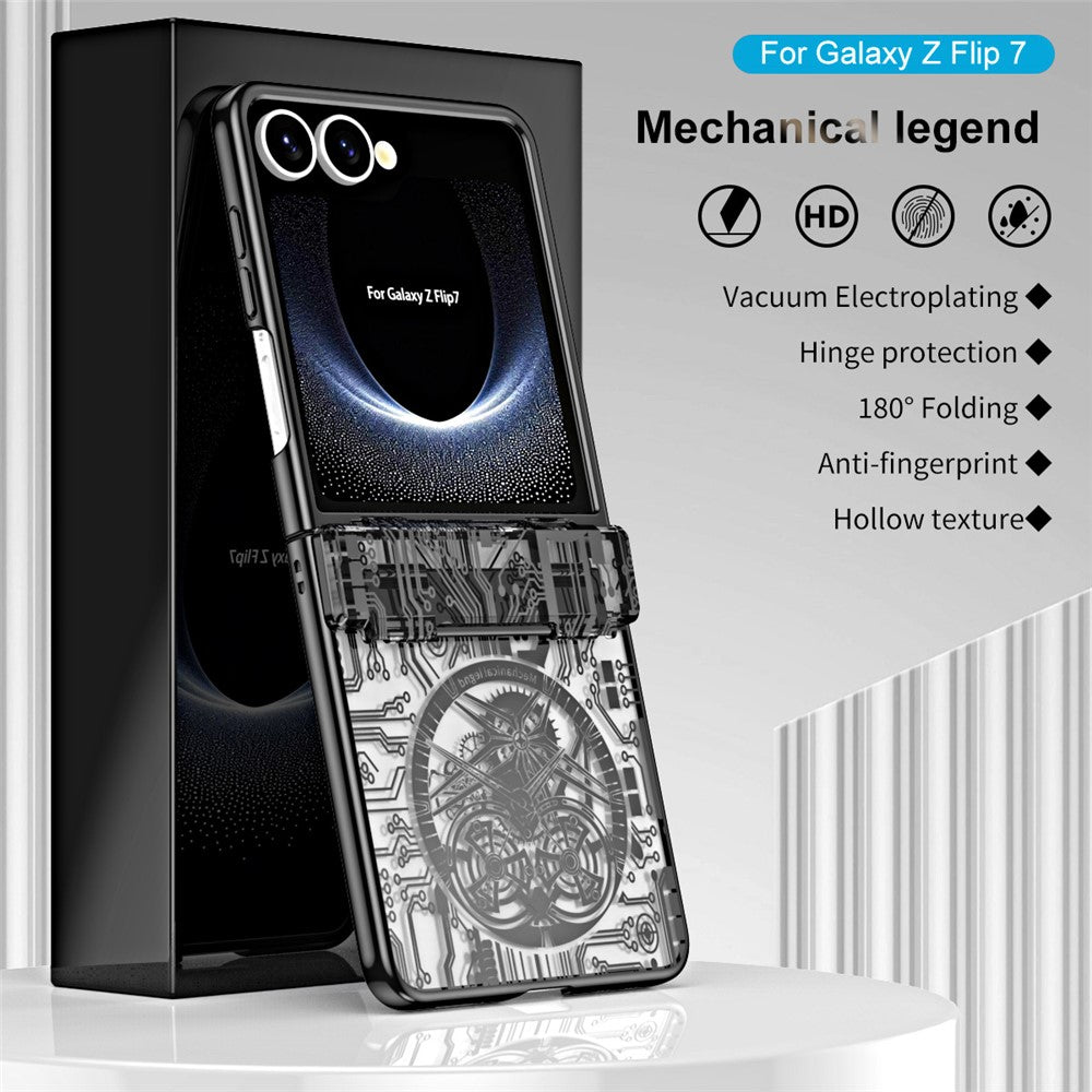 For Samsung Galaxy Z Flip7 5G Case Mechanical Legend Electroplating PC Phone Cover - Black